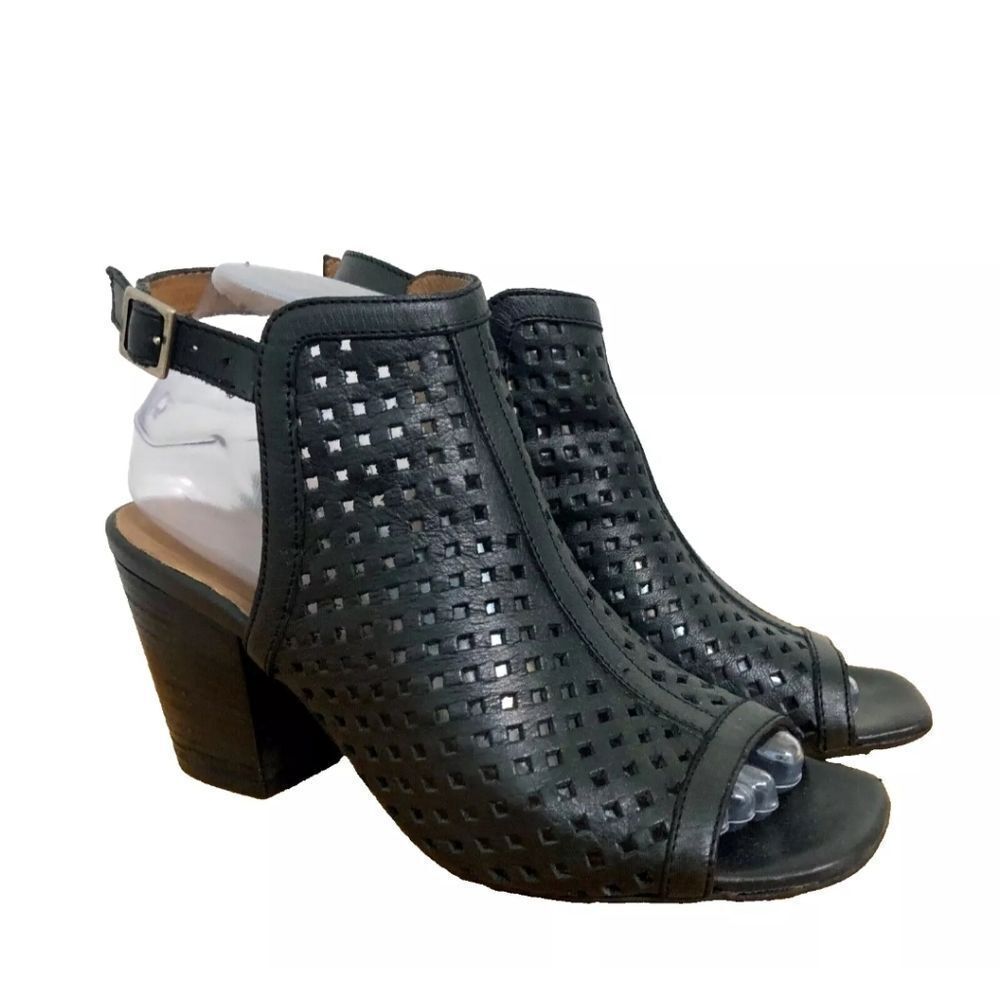 Fabianelli Perforated Leather Slingback Heeled Sandals sz 8.5